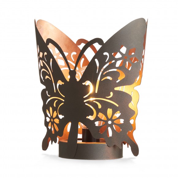 Glitzhome 9"L Black and Gold Metal Cutout Flying Butterfly Silhouette Solar Powdered Edison Bulb Outdoor Lantern.