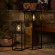 Glitzhome 23.75"H / 17.75"H Set of 2 Black Metal Stripes Geometric Solar Powered Edison Bulb Outdoor Floor Lantern or planter stands