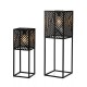 Glitzhome 23.75"H / 17.75"H Set of 2 Black Metal Stripes Geometric Solar Powered Edison Bulb Outdoor Floor Lantern or planter stands