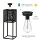 Glitzhome 23.75"H / 17.75"H Set of 2 Black Metal Stripes Geometric Solar Powered Edison Bulb Outdoor Floor Lantern or planter stands