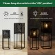 Glitzhome 23.75"H / 17.75"H Set of 2 Black Metal Stripes Geometric Solar Powered Edison Bulb Outdoor Floor Lantern or planter stands