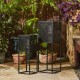 Glitzhome 23.75"H / 17.75"H Set of 2 Black Metal Stripes Geometric Solar Powered Edison Bulb Outdoor Floor Lantern or planter stands