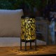 Glitzhome 14.25"H Black and Gold Metal Cutout Leaves Pattern Solar Powered LED Outdoor Lantern with Stand