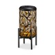 Glitzhome 14.25"H Black and Gold Metal Cutout Leaves Pattern Solar Powered LED Outdoor Lantern with Stand