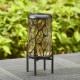 Glitzhome 14.25"H Black and Gold Metal Cutout Leaves Pattern Solar Powered LED Outdoor Lantern with Stand