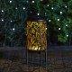 Glitzhome 14.25"H Black and Gold Metal Cutout Leaves Pattern Solar Powered LED Outdoor Lantern with Stand