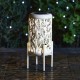 Glitzhome 14.25"H White Metal Cutout Leaves Pattern Solar Powered LED Outdoor Lantern with Stand