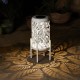 Glitzhome 14.25"H White Metal Cutout Leaves Pattern Solar Powered LED Outdoor Lantern with Stand