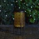 Glitzhome 14.25"H Black and Gold Metal Cutout Flower Pattern Solar Powered LED Outdoor Lantern with Stand