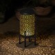 Glitzhome 14.25"H Black and Gold Metal Cutout Flower Pattern Solar Powered LED Outdoor Lantern with Stand