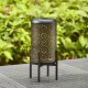 Glitzhome 14.25"H Black and Gold Metal Cutout Flower Pattern Solar Powered LED Outdoor Lantern with Stand