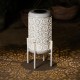 Glitzhome 14.25"H White Metal Cutout Flower Pattern Solar Powered LED Outdoor Lantern with Stand