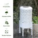 Glitzhome 14.25"H White Metal Cutout Flower Pattern Solar Powered LED Outdoor Lantern with Stand