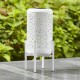 Glitzhome 14.25"H White Metal Cutout Flower Pattern Solar Powered LED Outdoor Lantern with Stand