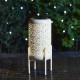 Glitzhome 14.25"H White Metal Cutout Flower Pattern Solar Powered LED Outdoor Lantern with Stand