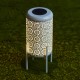 Glitzhome 14.25"H White Metal Cutout Flower Pattern Solar Powered LED Outdoor Lantern with Stand