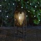 Glitzhome 14.25"H Slim-shaped Black Metal Stripes Solar Powered Edison Bulb Slim Outdoor Lantern with Stand (KD)