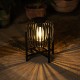 Glitzhome 11.50"H Black Metal Stripes Solar Powered Edison Bulb Outdoor Lantern with Stand