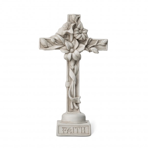 Glitzhome 21"H MGO Holy Cross with Lily Garden Statue