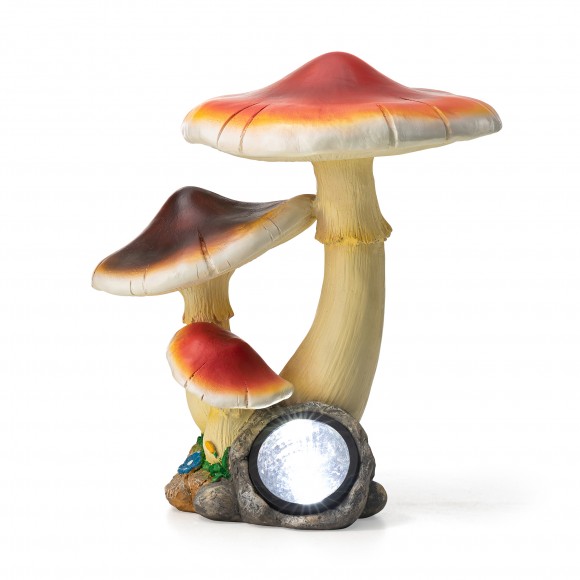 Glitzhome 15.75"H MGO Solar Powered Vibrant Mushrooms Garden Statue