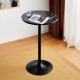 Glitzhome Modern Bar Table with Round Charcoal Gray Walnut Top and Black Metal Base