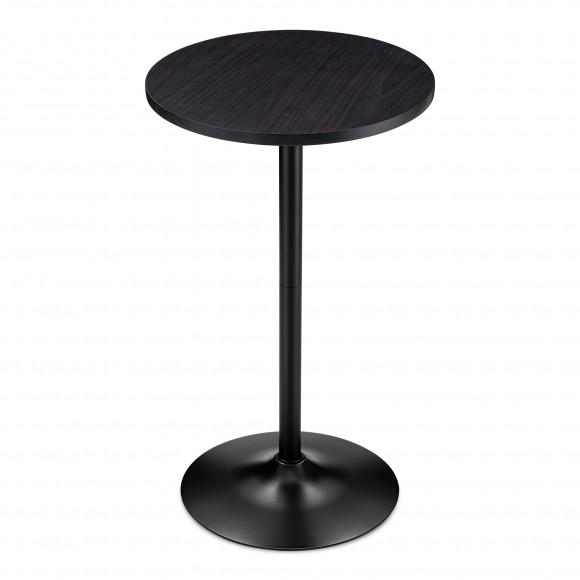 Glitzhome Modern Bar Table with Round Charcoal Gray Walnut Top and Black Metal Base