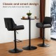 Glitzhome Modern Bar Table with Round Charcoal Gray Walnut Top and Black Metal Base