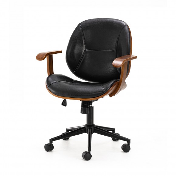 Glitzhome Black Leatherette Gaslift Adjustable Swivel Office Chair