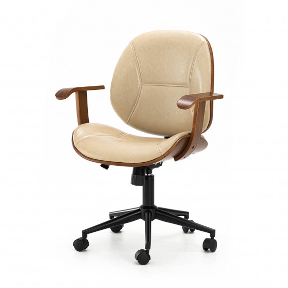 Glitzhome Beige Leatherette Gaslift Adjustable Swivel Office Chair