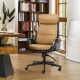 Glitzhome Mid-Century Modern Two-tone color Leatherette Gaslift Adjustable Swivel High Back Office Chair-Black & Camel