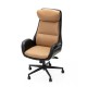 Glitzhome Mid-Century Modern Two-tone color Leatherette Gaslift Adjustable Swivel High Back Office Chair-Black & Camel