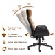 Glitzhome Mid-Century Modern Two-tone color Leatherette Gaslift Adjustable Swivel High Back Office Chair-Black & Camel