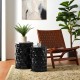 Glitzhome Set of 2 Multi-Functional Embossed Honeycomb Texture Cylindrical Glossy Black Metal Garden Stool or Planter Stand or Accent Table or Side Table