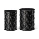 Glitzhome Set of 2 Multi-Functional Embossed Honeycomb Texture Cylindrical Glossy Black Metal Garden Stool or Planter Stand or Accent Table or Side Table