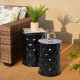 Glitzhome Set of 2 Multi-Functional Embossed Honeycomb Texture Cylindrical Glossy Black Metal Garden Stool or Planter Stand or Accent Table or Side Table