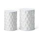 Glitzhome Set of 2 Multi-Functional Embossed Honeycomb Texture Cylindrical Glossy White Metal Garden Stool or Planter Stand or Accent Table or Side Table