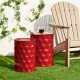 Glitzhome Set of 2 Multi-Functional Embossed Honeycomb Texture Cylindrical Glossy Red Metal Garden Stool or Planter Stand or Accent Table or Side Table