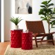 Glitzhome Set of 2 Multi-Functional Embossed Honeycomb Texture Cylindrical Glossy Red Metal Garden Stool or Planter Stand or Accent Table or Side Table