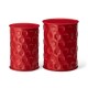 Glitzhome Set of 2 Multi-Functional Embossed Honeycomb Texture Cylindrical Glossy Red Metal Garden Stool or Planter Stand or Accent Table or Side Table