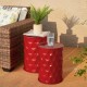 Glitzhome Set of 2 Multi-Functional Embossed Honeycomb Texture Cylindrical Glossy Red Metal Garden Stool or Planter Stand or Accent Table or Side Table