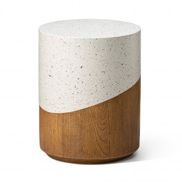 Glitzhome 17.25"H Multi-functional MGO Faux Terrazzo and Wood Texture Garden Stool or Plant Stand or Accent Table