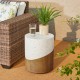 Glitzhome 17.25"H Multi-functional MGO Faux Terrazzo and Wood Texture Garden Stool or Plant Stand or Accent Table