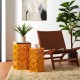 Glitzhome Multi-Functional Set of 2 Orange Iron Cutout Floral Pattern Hexagonal Garden Stools or Planter Stand or Accent Table or Side Table