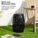 Glitzhome 18.25"H Multi-Functional Black Iron Cutout Leaf Pattern Drum Silhouette Solar Powdered Garden Stools or Planter Stand or Accent Table or Side Table