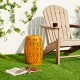 Glitzhome 18.25"H Multi-Functional Orange Iron Cutout Leaf Pattern Drum Silhouette Solar Powdered Garden Stools or Planter Stand or Accent Table or Side Table