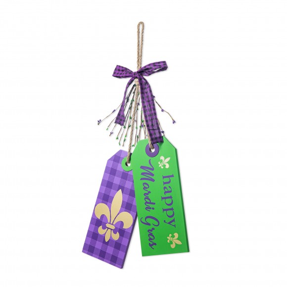 Glitzhome 25.5"H Happy Mardi Gras  Day Wooden Bookmark Door Hanger