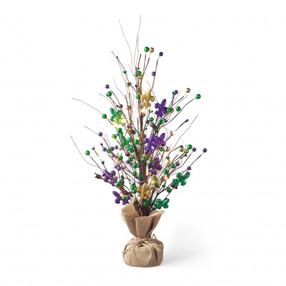 Glitzhome 21"H Lighted Mardi Gras  Fleur-de-Lis & Berry Table Tree