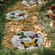 Glitzhome 9.75"D Set of 2 Cement Stepping Stones with Fluttering Butterflies and Dragonflies Pattern