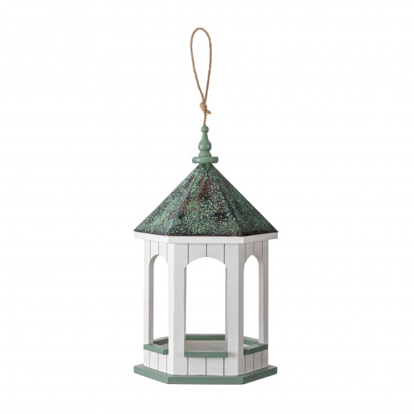 Glitzhome 15.75"H Patina Metal Roof Solid Wood Gazebo Tray Bird Feeder