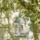 Glitzhome 15.75"H Patina Metal Roof Solid Wood Gazebo Tray Bird Feeder